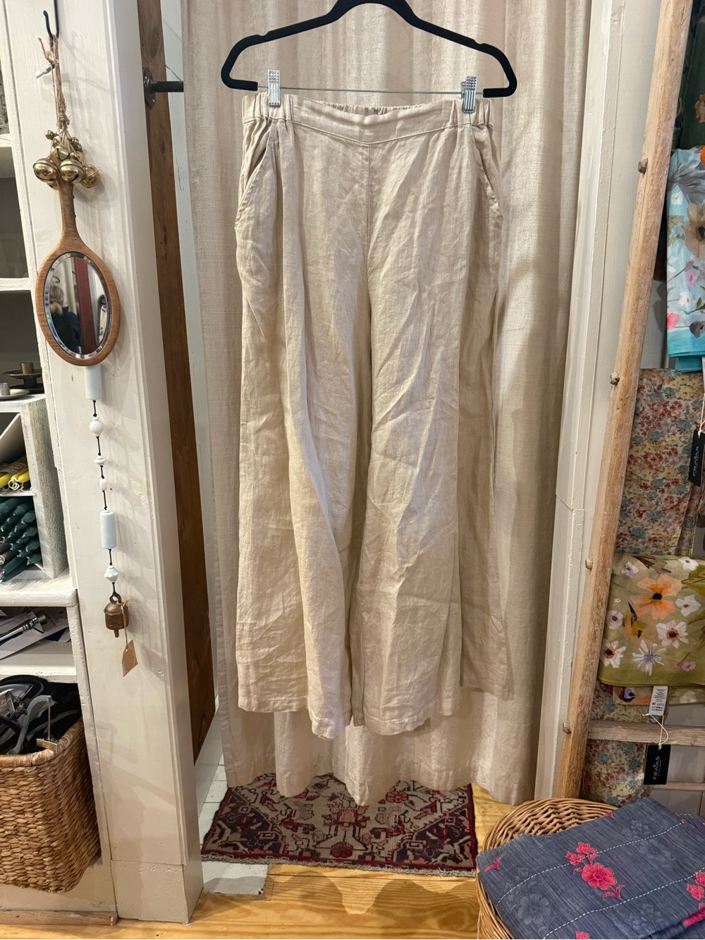 CP Shades Cream Linen Wide-Leg Boot Cut Pants